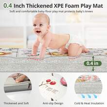 79x71 Foldable Baby Play Mat For Floor, Extra Large Tummy Time And Crawling Playmat, Thick Foam Play Mat For Baby, Reversible Portable Babies Floor Mats For Infant, Toddler - con sư tử - Xem 3