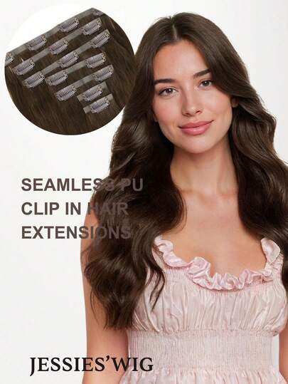 jessie's wig Tóc giả Jessie 7 món kèm 16 kẹp, tóc nối thẳng, tóc thật tự nhiên, tóc nguyên chất, tóc nối hai lớp, thích hợp sử dụng hàng ngày cho nữ, dễ dàng đeo.