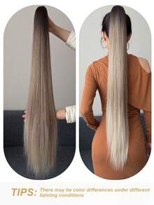 Tóc nối đuôi ngựa dài 32 inch màu đỏ rượu sô cô la, kiểu cài lỏng cổ điển dành cho nữ. - Màu nâu ombre - Xem 5