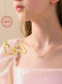 Artepollo 1 Stück 925 Sterling Silber Hypoallergene Doppelherz Anhänger Halskette, süß & niedlich, geeignet für Feiertage oder den täglichen Gebrauch, Geschenk für Kinder, Freunde, Geburtstag, Schulanfang