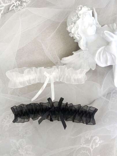 性感蕾丝吊袜带，带蝴蝶结，弹性大腿袜，新娘婚礼配饰，颈链和腿带