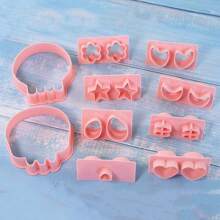 10pcs Halloween Skull Shaped Cookie Cutter Set, Material, DIY Cartoon Skull Expression Biscuit Mold, Interchangeable Baking Press Tool - Pink - View 7