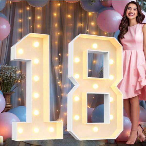 4 pies Letras y números iluminados (Ensamblaje DIY) Gigantes letras y números iluminados del alfabeto (A-Z 0-9), incluye calcomanías de globos, adecuado para decoración de cumpleaños, aniversario, boda, graduación, fiesta festiva