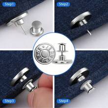 3pcs Snap Tack Buttons For Loose Jeans, No Sewing And No Tools Instant Replacement Adjustable Metal Jeans Buttons, Reusable Jeans Buttons, Random Style Metal Buttons, Unisex, Jeans Buttons, Waist Buttons, Jeans, Pants, Collar Buttons, Valentine's Day, Wedding, Autumn Birthday Decor - Silver - View 5