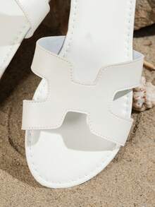 宽版仙女风格平底露趾凉鞋，2025 年夏季，华丽舒适大码女士平底凉鞋 - 白色 - 查看 6