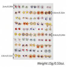 50 Pairs Assorted Cartoon Rhinestone Star, Music Note, Bow Tie, Heart Shaped Plastic Earrings, Suitable For Girls Birthday Party Wear Or Gift, Random Color & Style (Color May Vary Due To Lighting) - Multicolor - View 3