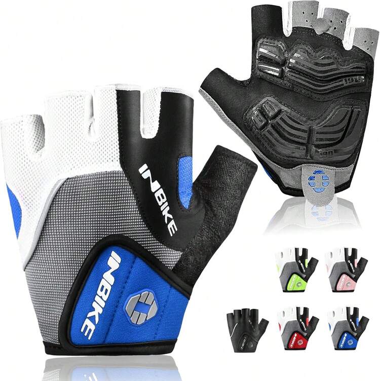 Guantes de Ciclismo para Hombres y Mujeres con Almohadilla de Gel Absorbente de Golpes de 5 mm, Guantes Antideslizantes de Medio Dedo para Bicicleta MTB, Bicicleta y equitación - Azul - Añade 13