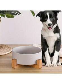 Ceramic Dog Bowl With Wooden Stand, Dog Water Bowl And Food Bowl, Heavy Duty Anti-Slip Pet Comfortable Feeding Bowl With Bamboo Wood Holder - Multicolor - View 17