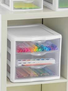 SPEIN Clear Plastic 3-Drawer Storage Bin - 8.5"L X 7.25"W X 6.875"H, White Frame, Stackable Desktop Organizer, See-Through Drawers For Cosmetics, Office Supplies, Crafts, 2 Pack