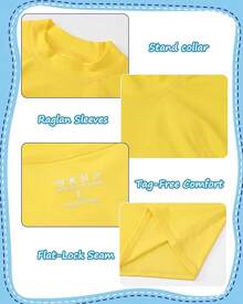 Boys Rash Guard Swim Shirt, UPF 50+ Long Sleeve Youth, Rashguard Surf Sports Shirts - 黃色 - 查看 5