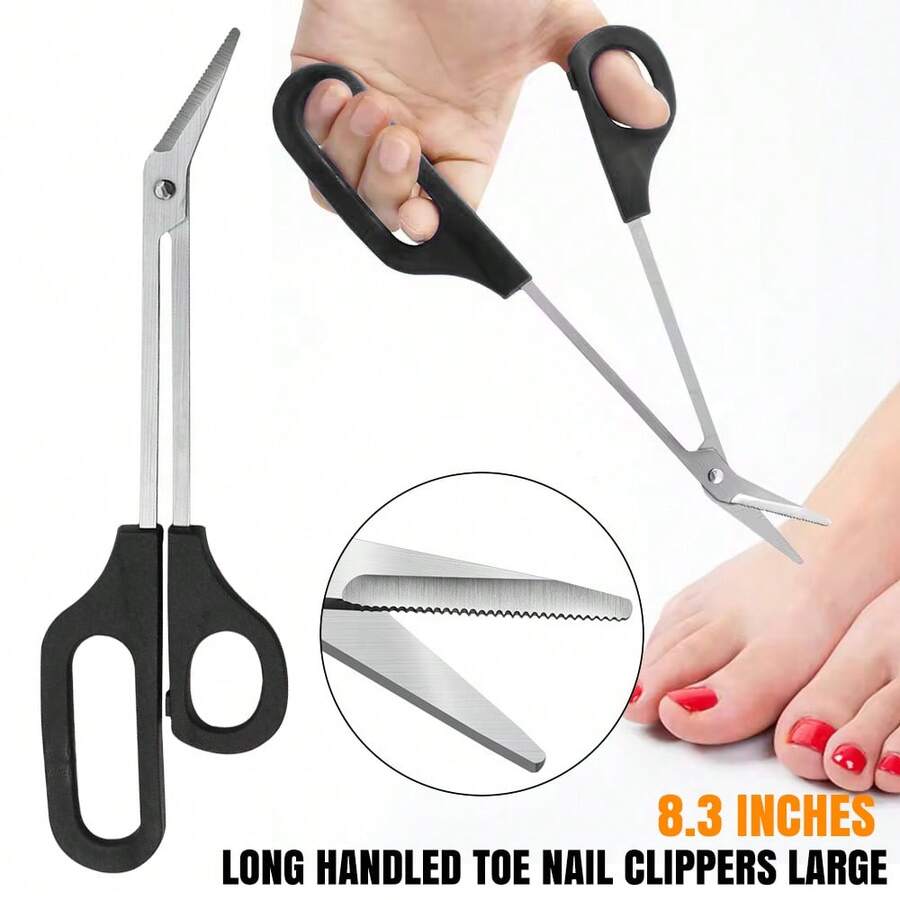 2pcs Long Handled Toe Nail Clippers Angled Scissors Cutters Chiropody Thick Large UK - Black - View 1