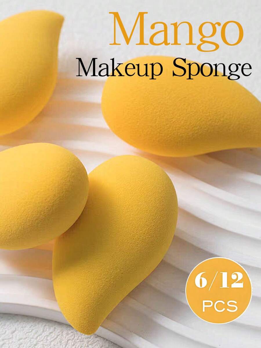 BATENG 6/12pcs Mango-Shaped Makeup Sponge Set – High-Resilience, Non-Latex & Soft Makeup Sponge For Foundation, Cream, Concealer & Powder – Reusable, Skin-Friendly, Dry & Wet Dual Use,Makeup,Cheap,Room Decor,Vanity,Travel,Bedroom,Makeup Accessories,Puff,Makeup Blender,Powder Puff,Makeup Sponge