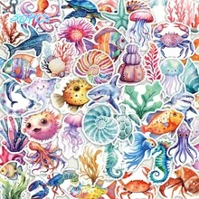 SCXXBSW 50pcs Water Color Marine Creatures Creative Fun Exquisite Stickers DIY Decorative Skateboard Phone Case Guitar Waterproof Stickers - Multicolor - View 8
