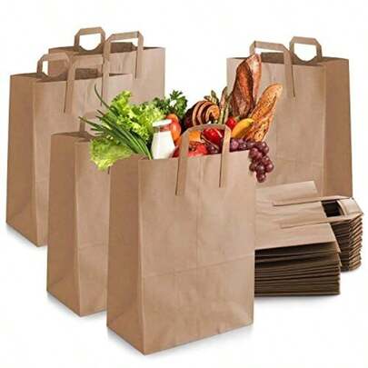 HOT BARGAINS 50 X Brown Paper Bags With Handles | Takeaway Carriers