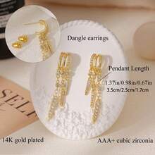 14K镀金吊坠耳环，学院风圣诞礼物，精致三吊坠耳环，低过敏性耳环，时尚配饰 - 金色 - 查看 5