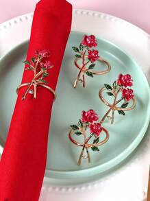 2/4/6 件玫瑰餐巾环、双玫瑰餐巾架、婚礼餐巾夹、晚宴餐巾架