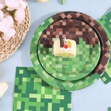 10pcs/20pcs/40pcs/60pcs/Set,Pixel Birthday Party Supplies Pixel Paper Tray Video Game Birthday 9 Inch 7 Inch Paper Tray Tissue Napkins For Birthday Party Decoration - Multicolor - View 5