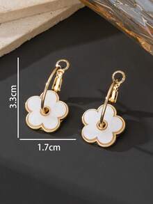 1 对时尚经典优雅奢华法式风格百搭幸运甜美白四叶草女士圈形耳环（无礼盒） - 白色 - 查看 2