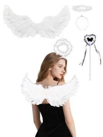 3Pcs Angel Feather Floating Wings Halloween Costume With Elastic Straps For Women Adults Cosplay