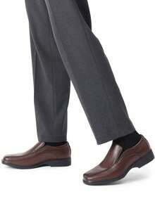 Men's Wide Fite  PU Leather Lined Dress Loafers Shoes - 深棕色 - 查看 1