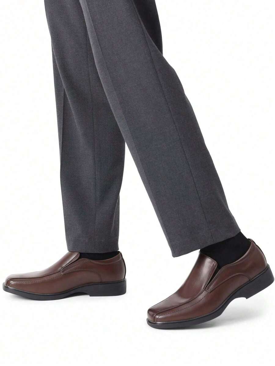 Men's Wide Fite  PU Leather Lined Dress Loafers Shoes - 深棕色 - 查看 1