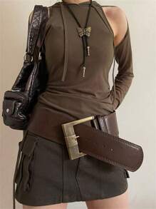 女士棕色 PU 材质宽扣复古风格腰带，凸显腰身，修身优雅万圣节夏季、学校秋季、秋季、万圣节