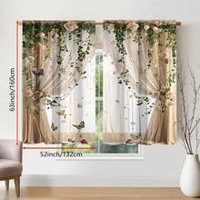 قطعتان من الستائر الحالمة ذات اللون الدافئ، مطبوعة بالورود والأوراق الخضراء والفراشات. تصميم الكروم المتعرج حيوي وطبيعي. جيب للحماية من الخصوصية. الأنماط الريفية مناسبة لديكور المنزل في غرف النوم وغرف المعيشة والمكاتب، مما يضيف جوًا دافئًا وطبيعيًا إلى منزلك.