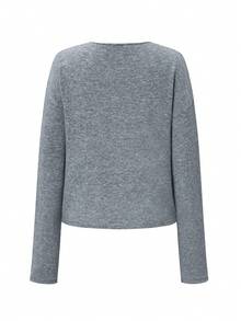 Women's Fall Back To School Polo Collar Pullover Casual Knitwear, Old Money Style Long-Sleeve Female Top - Grey - View 4