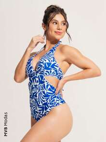 MVB Modas Mommy Hot Pants Swimsuit With Polyamide Neckline - 聖托里尼島 - 查看 2