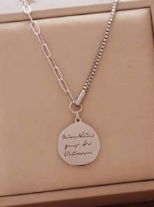 1pc Titanium Steel Non-Fading Pendant Necklace, Hiphop Letter Minimalist Stylish Couple Necklace