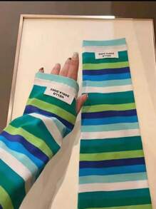 1 Pair Women's Loose Stripe Arm Sleeves, Lightweight For Spring/Summer, Breathable Long Arm Warmers For Driving, 2 Random Styles Without Tags