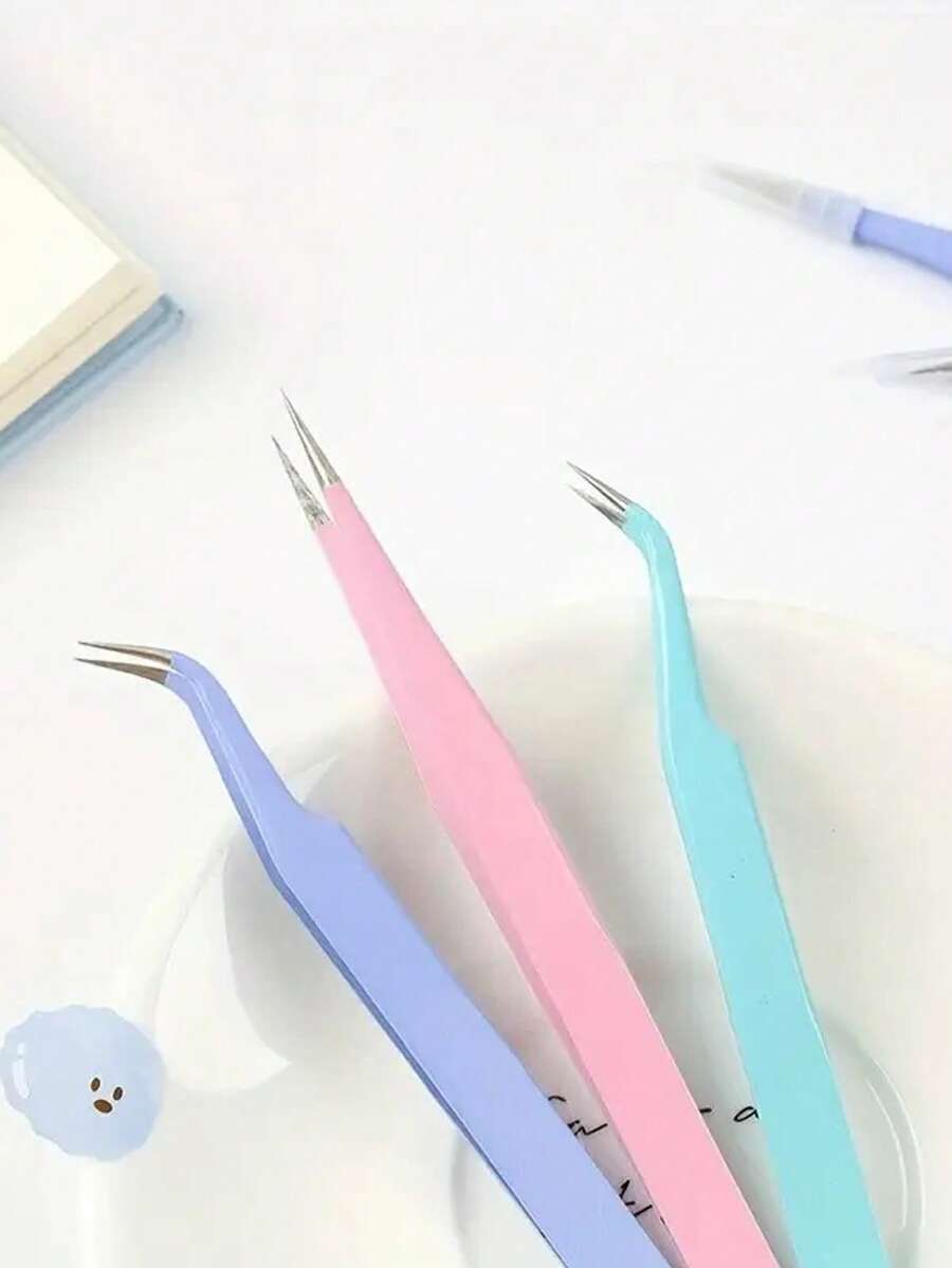 4-Piece Set Of Stainless Steel Tweezers, Jewelry Making Tools, Epoxy Resin Mold Tools, Color Tweezers Kit, Handmade Jewelry Accessory Color Scrapbook Tweezers, Straight And Curved Tweezers Are Suitable For DIY, Scrapbook, And Are Good Helpers For Beads And Delicate Projects. Guka Flower, Pink/Blue/Purple/Black - Màu tím - Xem 1