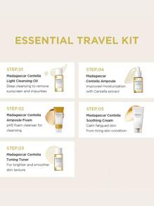 SKIN1004 马达加斯加积雪草旅行套装，轻盈乳液质地，舒缓霜，卸妆油，安瓶洁面泡沫，基础护肤盒，小巧便携，礼盒装，韩国化妆品，30毫升/1.01液盎司*4 + 20毫升/0.67液盎司 - Travel Kit. - 查看 6