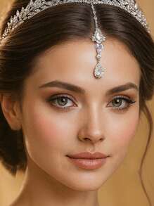 1 件异国叶子水钻发夹、锆石额头吊坠装饰配件、头饰、头饰、头链、发藤链、发夹、狂欢配饰