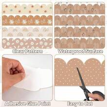 84Ft Boho Bulletin Board Borders, Boho Classroom Decorations, Retro Floral Daisy Sun Rainbow Dot Trim Borders For Teacher School Supplies Classroom Door Wall Decor, 6 Styles, Brown