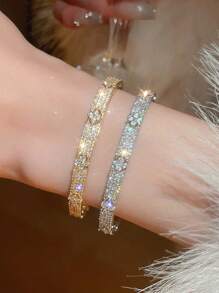 闪亮优雅时尚女士不锈钢方晶锆石手链套装，适合庆典、派对、日常佩戴以及作为礼物赠送朋友 - 彩色 - 查看 7