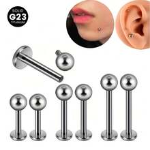 6 PCS Labret Piercing G23 Titanium ASTM-F136 Monroe Lip Stud Bar Earring Helix Cartilage Tragus Body Jewelry 16G 6/8/10mm - Silver - View 1