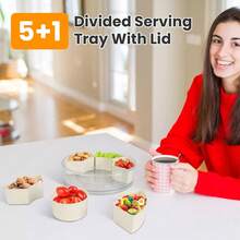 Divided Serving Tray With Lid, Rotating Snack Box With 6 Compartments, Removable Large Snack Box With Handle, Multifunctional Fruit Tray For Home, Party, Picnic - White - View 12