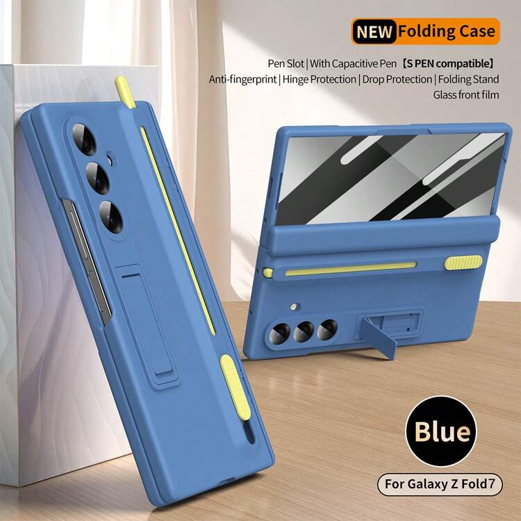 Galaxy Z Fold7/Z Fold6/Z Fold5/Z Fold4/Z Fold3 Phone Case, Hinge Protection, Comes With Stylus Pen, Full-Body Shockproof, Foldable Integrated Stand, Retractable Pen Slot, Skin-Friendly Anti-Fingerprint Case, With Tempered Glass Screen Protector - 彩色 - 查看 12