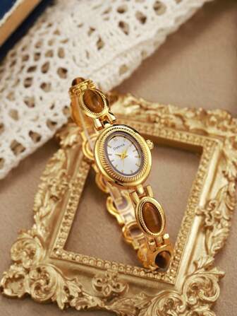 Nuevo reloj pulsera minimalista, casual y elegante con piedras de ágata natural y ojo de tigre para mujeres