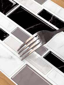 22 pezzi Adesivi per piastrelle da parete in marmo, piastrelle decorative in PVC a strisce bianche e nere, pannello posteriore impermeabile per cucina, facile da installare, molto adatto per decorazione di pareti di cucina, soggiorno, bagno e stanze