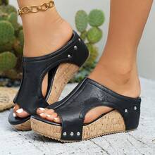 2025 New Summer Best-Selling Comfortable And Elegant Thick-Soled Women's Slippers, Thick-Soled Wedge Heels Retro Waterproof Thick-Soled Slippers Women's Shoes/Retro Wedge Heels And Waterproof Design - Women's Open-Toe Side-Opening Sandals/Suitable For Travel, Vacation, Fitness, Beach, All Kinds Of Sports, Rare Women's Shoes - màu đen - Xem 5