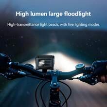 5 LED Super Bright Bicycle Front Light With Battery Level Display, 5 Intelligent Modes, Sensing White/Red/Blue Flashing Lights, Adjustable High/Low Beam, Rechargeable, Suitable For Night Cycling And Illumination - Multicolor - View 7