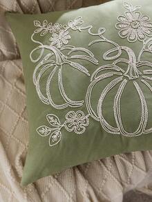 1 Stück Thanksgiving grüner Cut Out Kürbis bestickter Kissenbezug, 45 x 45 cm, geeignet für Inneneinrichtung, Erntedankfest dekorativer Kissenbezug, Kissenfüllung nicht enthalten