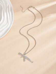 1pc Rhinestone Embellished Gun Shaped Alloy Necklace, Creative Hip Hop Style For Men - Silver - View 3