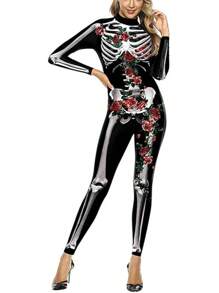 Halloween Decor ALBIZIA Women's Skull Skeleton Halloween Costume Jumpsuit Bodysuit Cosplay Bodysuit Outfit