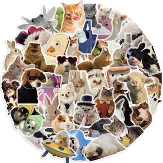 50pcs Funny Little Animals Stickers Pet Transparent Stickers Used For Laptop Skateboarding Organizer Cover Decoration Can Be A Gift For A Good Friend