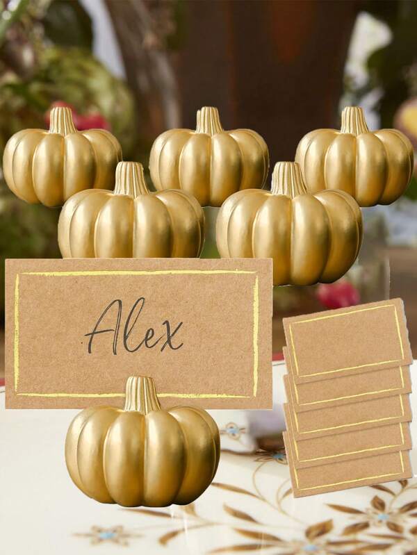 5 PcsFall Decoration Mini Golden Pumpkin Meal Card Holder , Perfect For Thanksgiving Table Decoration, Fall Theme Wedding, Bridal Brunch