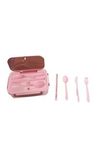 1Pc Portable 3-Compartment Lunch Box With Cutlery Set-Includes Fork, Knife, Spoon, And Chopsticks ,, Leak-Proof, Ideal For Office, School, Family Picnic And Travel Compact Design For Everyday Use,Stylish Food Storage Box