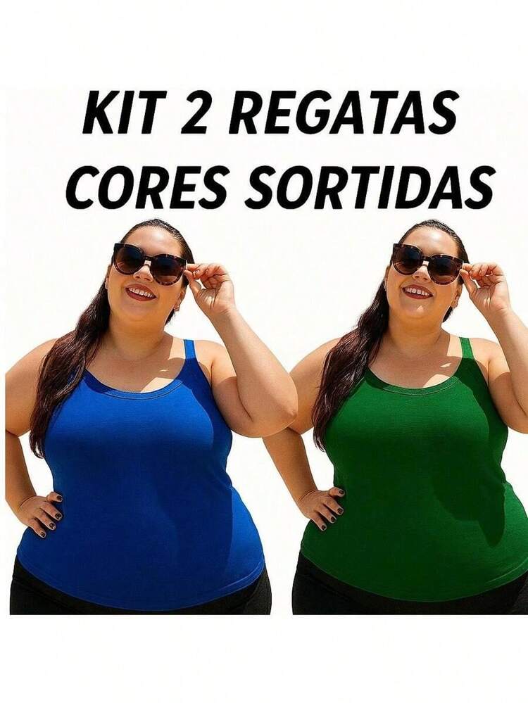 Kit Of 2 Basic Plus Size Women's Viscolycra Tank Tops | Sizes 1 To 5 | Cool For The Gym And Everyday Life - 彩色 - 查看 7